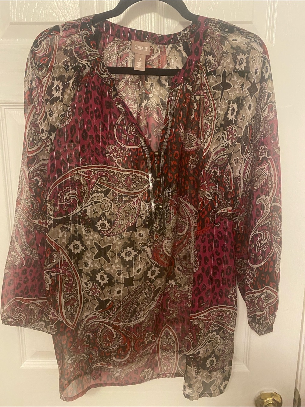Chico's Magenta Paisley & Animal Print Sheer Tunic